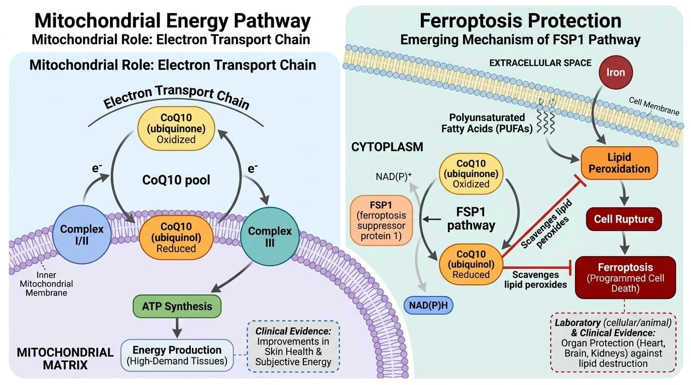 CoQ10's Dual Role: Electron Transport Plus Ferroptosis Protection