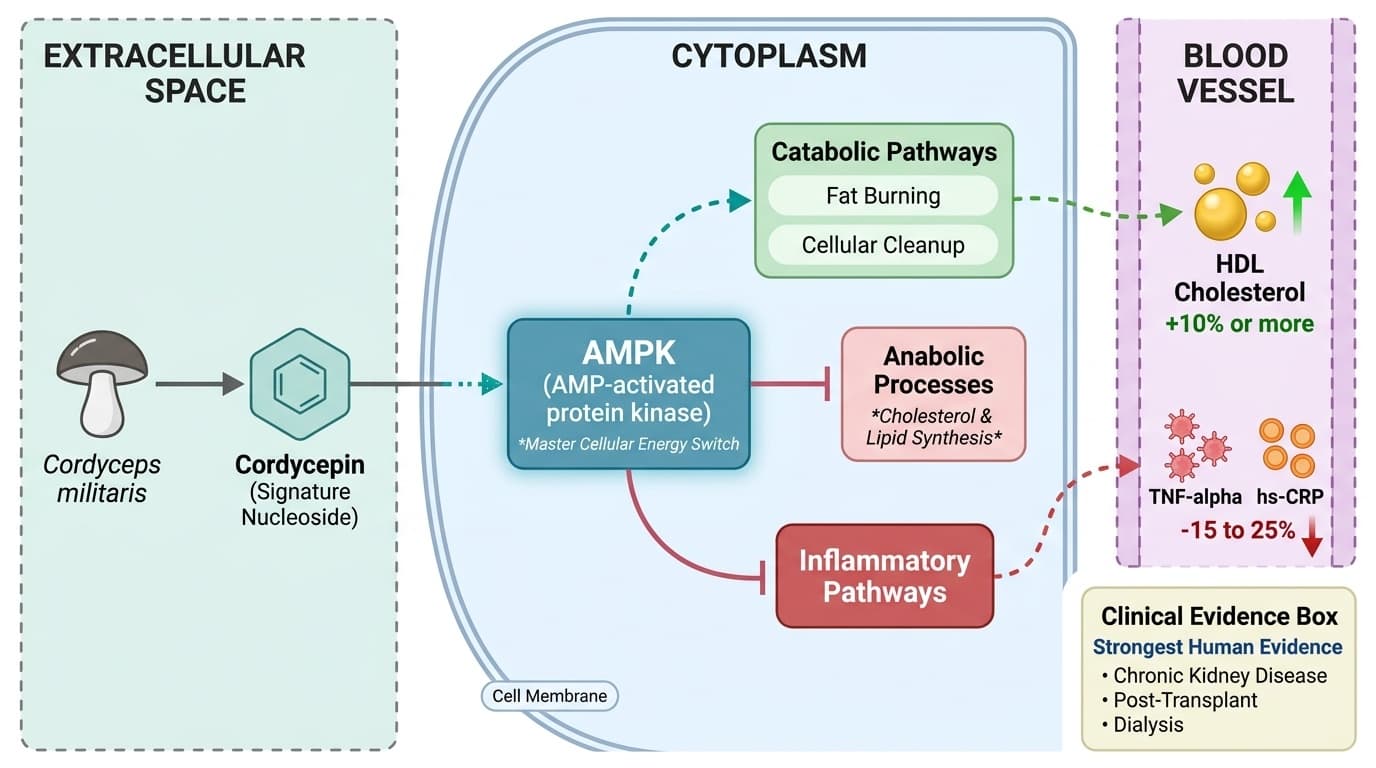 Cordycepin Activates AMPK to Reduce Inflammation While Boosting HDL