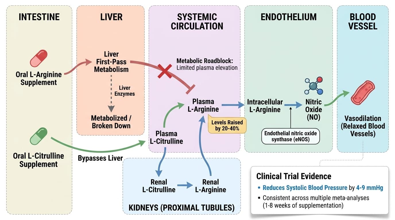 L-Citrulline Bypasses Arginine to Boost Nitric Oxide for Blood Pressure