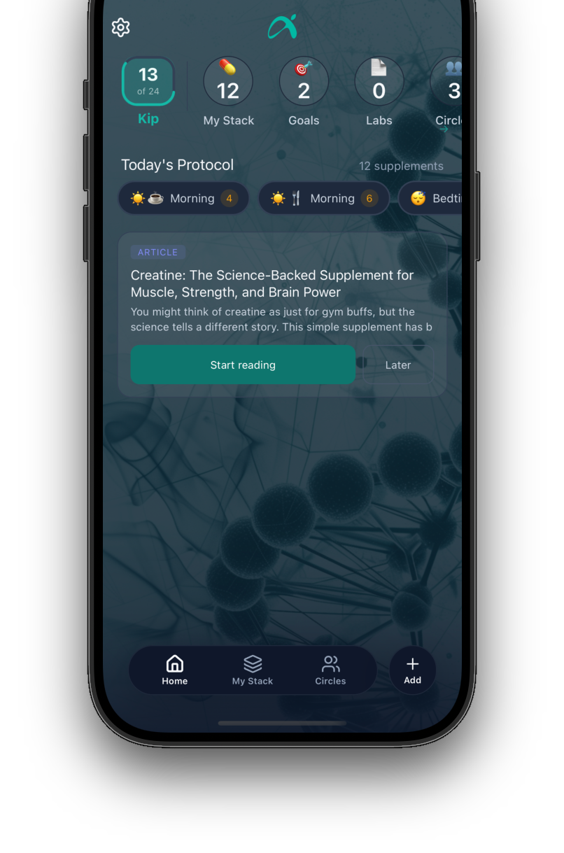 Aviado home screen showing daily evidence briefing and personalized supplement recommendations
